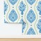 Botanical Preppy Peacock Feathers Peace Lilly Blue Green Beige White Custom Pre-pasted Wallpaper by Spoonflower Pre-Pasted Wallpaper 2FT Wide